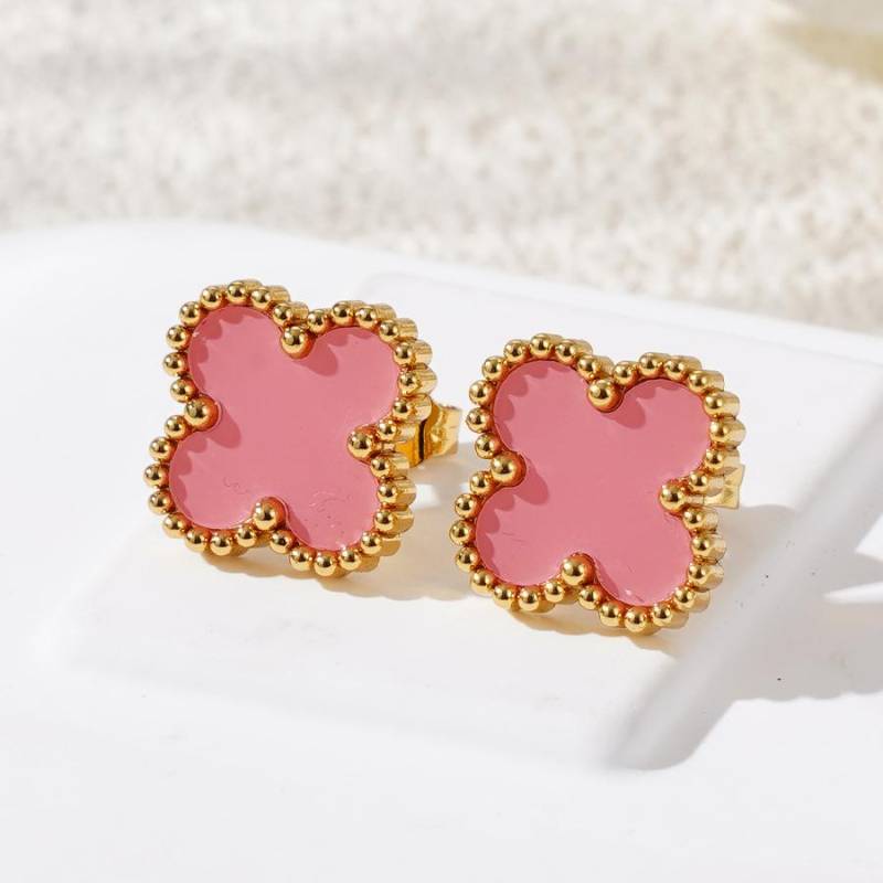 Mode 18k Titanstahl Vierblättriges Kleeblatt Ohrringe Damen Schlichte Muschel Leichter Luxus Hochwertiges Gefühl Ohrringe Persönlichkeitsohrringe von Joom DACH