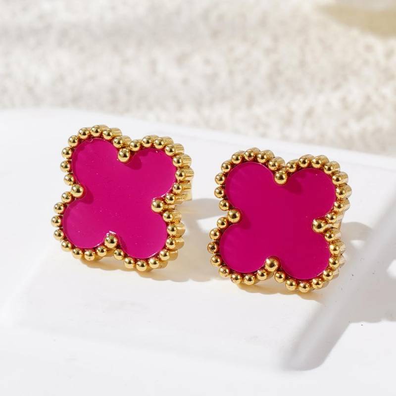 Mode 18k Titanstahl Vierblättriges Kleeblatt Ohrringe Damen Schlichte Muschel Leichter Luxus Hochwertiges Gefühl Ohrringe Persönlichkeitsohrringe von Joom DACH
