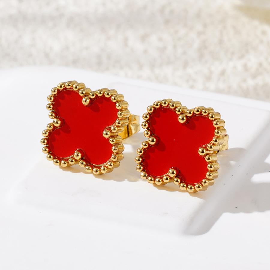 Mode 18k Titanstahl Vierblättriges Kleeblatt Ohrringe Damen Schlichte Muschel Leichter Luxus Hochwertiges Gefühl Ohrringe Persönlichkeitsohrringe von Joom DACH