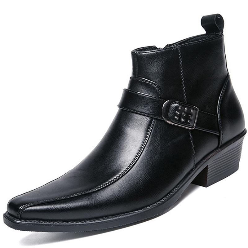 Mode 2024 Neue männer Retro Cowboy Stiefel Leder Schuhe Chelsea Stiefel Spitz Männer Stiefel Zipper Männlichen Stiefeletten Herbst winter Schuhe 42 schwarz von Joom DACH