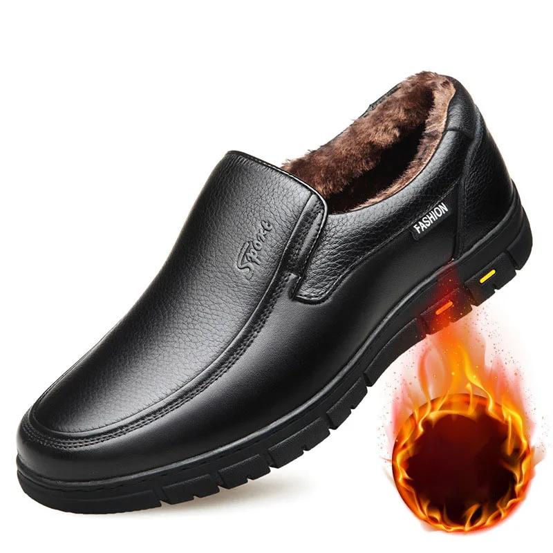 Mode 2024 Winter Leder Freizeitschuhe für Herren Slipper Luxusmarke Bequeme Warme Plüsch Mokassins Herrenschuhe Übergröße 38-46 45 von Joom DACH