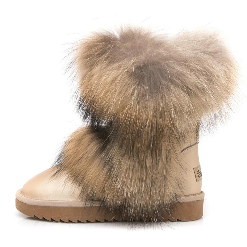 Mode 2025 Allround Naturfuchs Pelz Schneestiefel Echtes Wildleder Schuhe Mid-Calf Kniehohe Stiefel Waschbär Pelz Warm Damen Flache Stiefel 9 von Joom DACH
