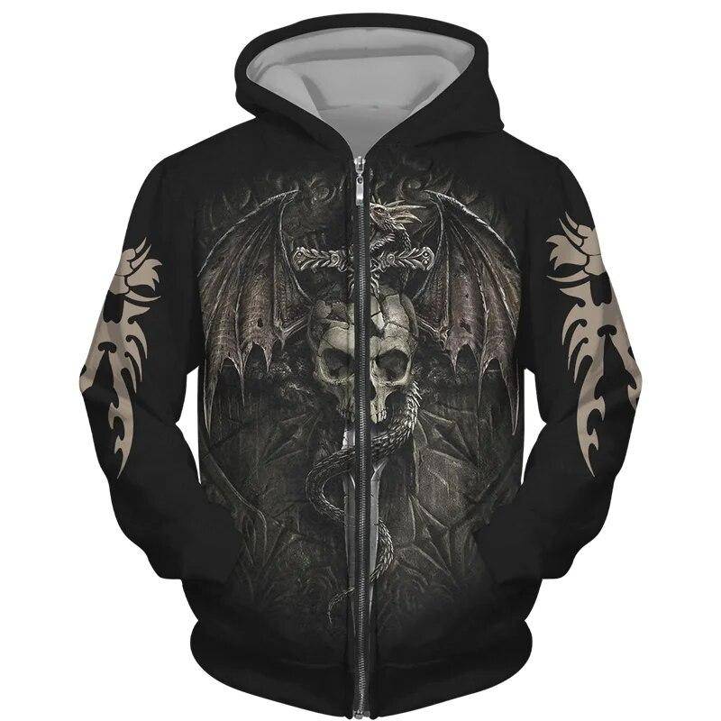Mode 3D All Over Gedruckt Schwarz Hoodie/Jacke Unisex Gothic Zipper Sweatshirt Persönlichkeit Herren Pullover Streetwear 4XL von Joom DACH