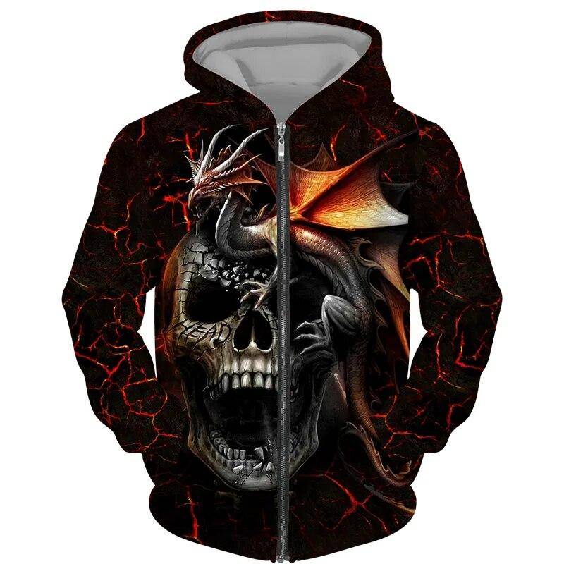Mode 3D All Over Gedruckt Schwarz Hoodie/Jacke Unisex Gothic Zipper Sweatshirt Persönlichkeit Herren Pullover Streetwear 6XL von Joom DACH