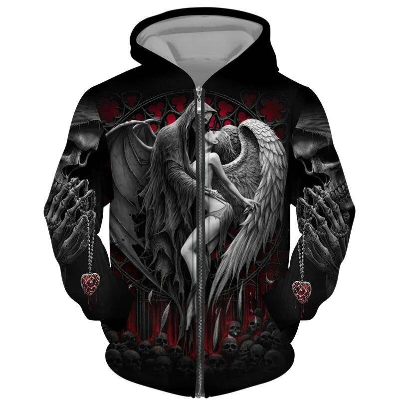 Mode 3D All Over Gedruckt Schwarz Hoodie/Jacke Unisex Gothic Zipper Sweatshirt Persönlichkeit Herren Pullover Streetwear M von Joom DACH