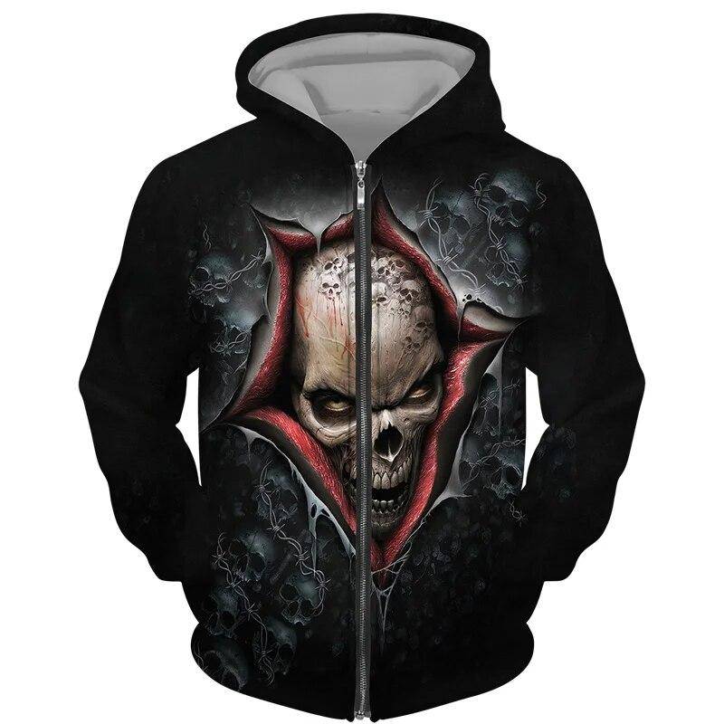Mode 3D All Over Gedruckt Schwarz Hoodie/Jacke Unisex Gothic Zipper Sweatshirt Persönlichkeit Herren Pullover Streetwear XL von Joom DACH