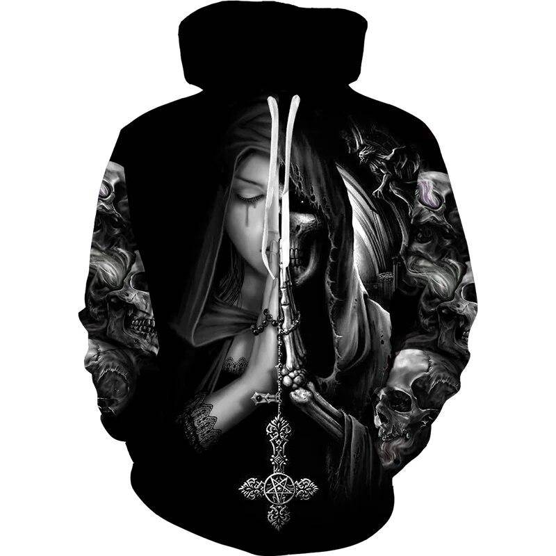 Mode 3D All Over Gedruckt Schwarz Hoodie/Jacke Unisex Gothic Zipper Sweatshirt Persönlichkeit Herren Pullover Streetwear XL von Joom DACH