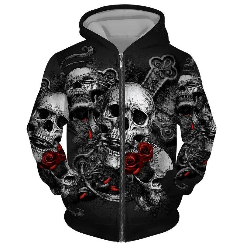Mode 3D All Over Gedruckt Schwarz Hoodie/Jacke Unisex Gothic Zipper Sweatshirt Persönlichkeit Herren Pullover Streetwear XL von Joom DACH