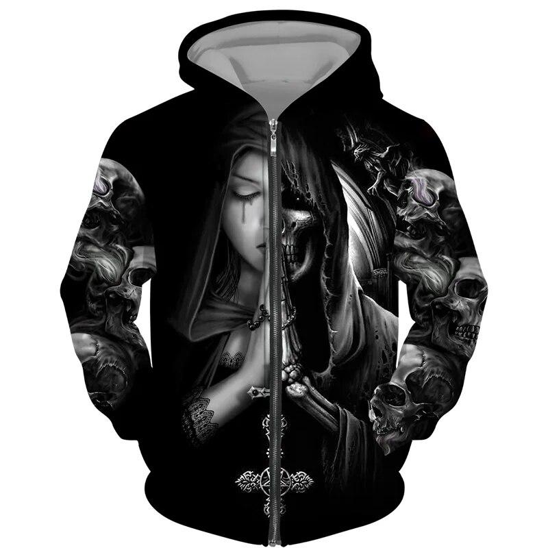 Mode 3D All Over Gedruckt Schwarz Hoodie/Jacke Unisex Gothic Zipper Sweatshirt Persönlichkeit Herren Pullover Streetwear XL von Joom DACH