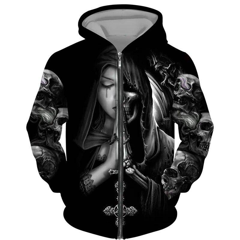 Mode 3D All Over Gedruckt Schwarz Hoodie/Jacke Unisex Gothic Zipper Sweatshirt Persönlichkeit Herren Pullover Streetwear XL von Joom DACH