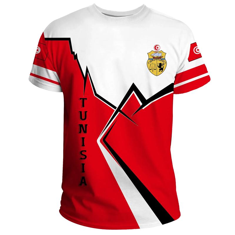 Mode 3D-gedrucktes Tunesien T-Shirt für Herren Wappenmuster T-Shirt Streetwear Kurzarm Übergroße T-Shirts Oberteile XL von Joom DACH