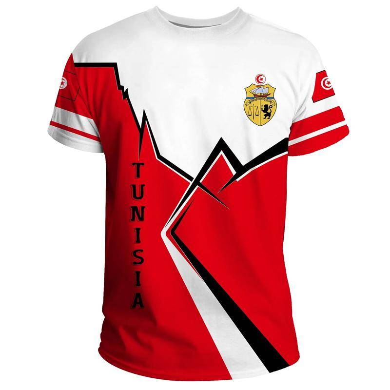 Mode 3D-gedrucktes Tunesien T-Shirt für Herren Wappenmuster T-Shirt Streetwear Kurzarm Übergroße T-Shirts Oberteile XL von Joom DACH