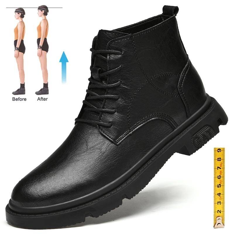 Mode 7CM Höhenerhöhende Herren-Plateau-Stiefel Unsichtbarer Absatz Herrenstiefel Herrenlederstiefel Männliche Erhöhungsschuhe Lift Herren Stiefeletten 42 schwarz von Joom DACH