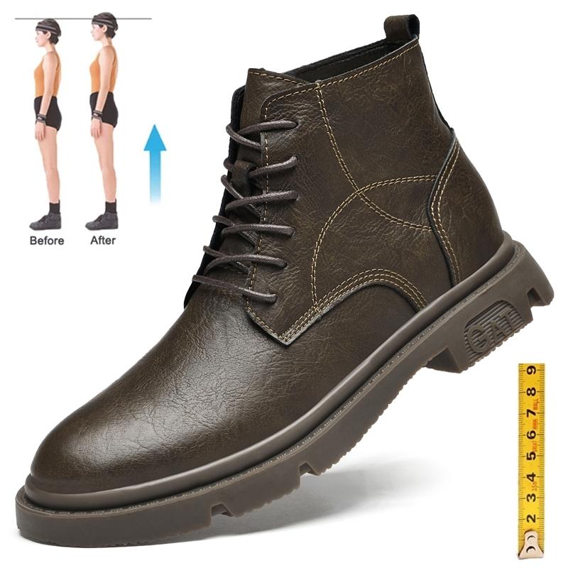 Mode 7CM Höhenerhöhende Herren-Plateau-Stiefel Unsichtbarer Absatz Herrenstiefel Herrenlederstiefel Männliche Erhöhungsschuhe Lift Herren Stiefeletten 43 braun von Joom DACH