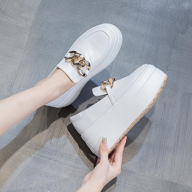 Mode 8cm Neue Echtes Leder Herbst Plateau Flats Sneakers Damenschuhe Slipper Damen Knöchel Sommer Klobige Absätze Mode Damenstiefel 38 weiß von Joom DACH