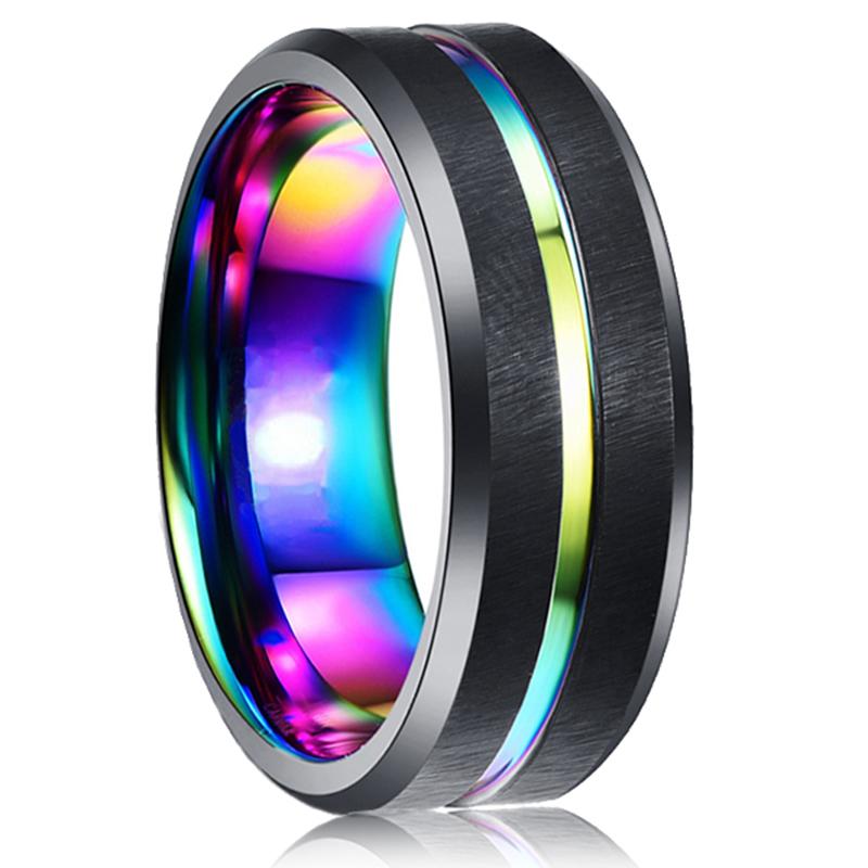 Mode 8mm Männer Rote Nut Abgeschrägte Kante Edelstahl Keltischen Drachen Ring Zirkon Inlay Rot Carbon Fiber Ring Männer hochzeit Band 10 von Joom DACH