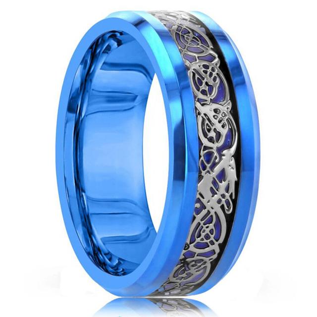 Mode 8mm Männer Rote Nut Abgeschrägte Kante Edelstahl Keltischen Drachen Ring Zirkon Inlay Rot Carbon Fiber Ring Männer hochzeit Band 11 von Joom DACH