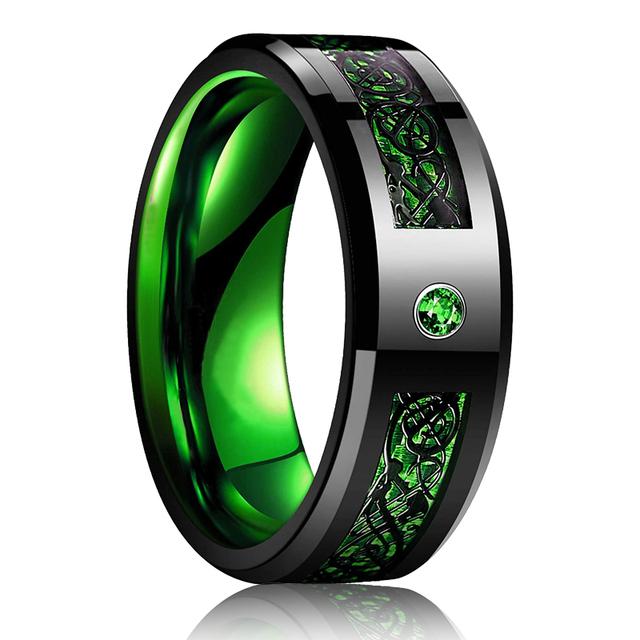 Mode 8mm Männer Rote Nut Abgeschrägte Kante Edelstahl Keltischen Drachen Ring Zirkon Inlay Rot Carbon Fiber Ring Männer hochzeit Band 13 von Joom DACH