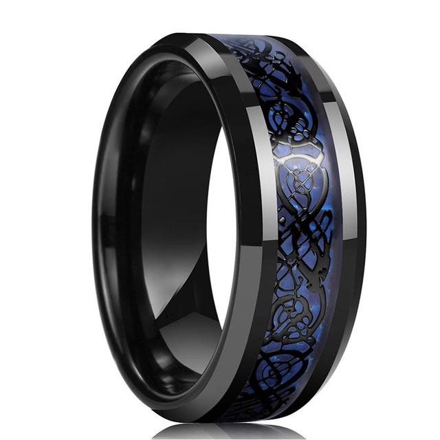 Mode 8mm Männer Rote Nut Abgeschrägte Kante Edelstahl Keltischen Drachen Ring Zirkon Inlay Rot Carbon Fiber Ring Männer hochzeit Band 8 von Joom DACH