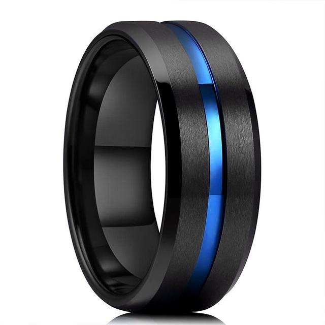 Mode 8mm Männer Rote Nut Abgeschrägte Kante Edelstahl Keltischen Drachen Ring Zirkon Inlay Rot Carbon Fiber Ring Männer hochzeit Band 9 von Joom DACH