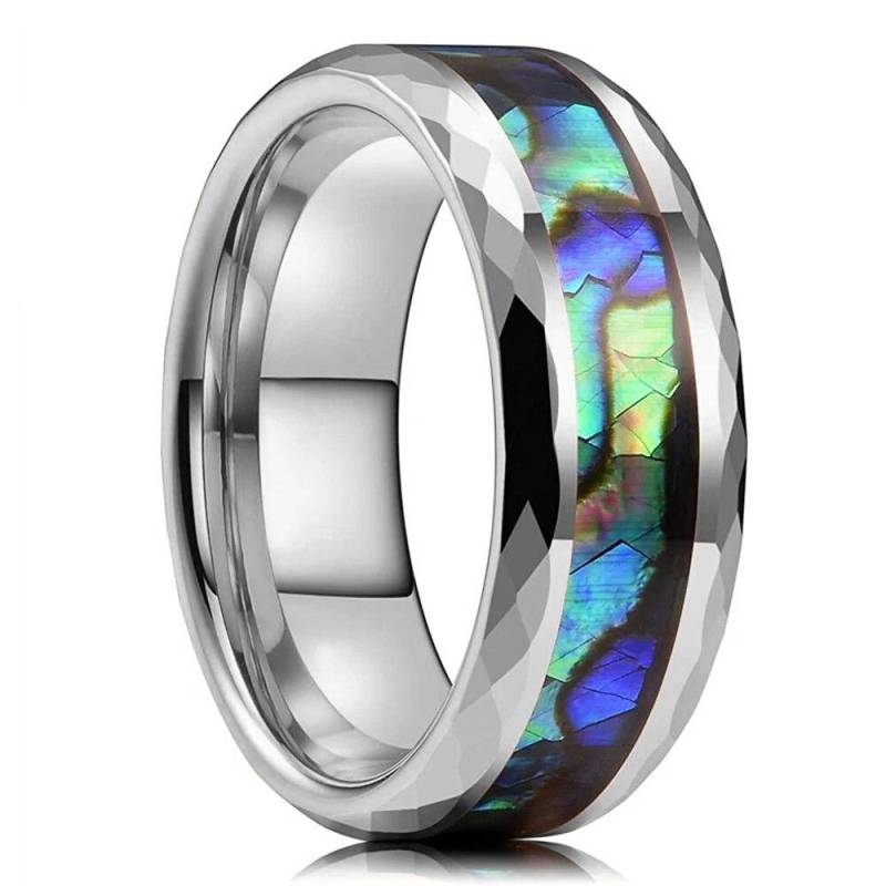 Mode 8mm Schwarz Titan Ehering für Männer Frauen Bunte Abalone Shell und Blau Opal Intarsien Ring Männer hochzeit Party Schmuck 11 von Joom DACH