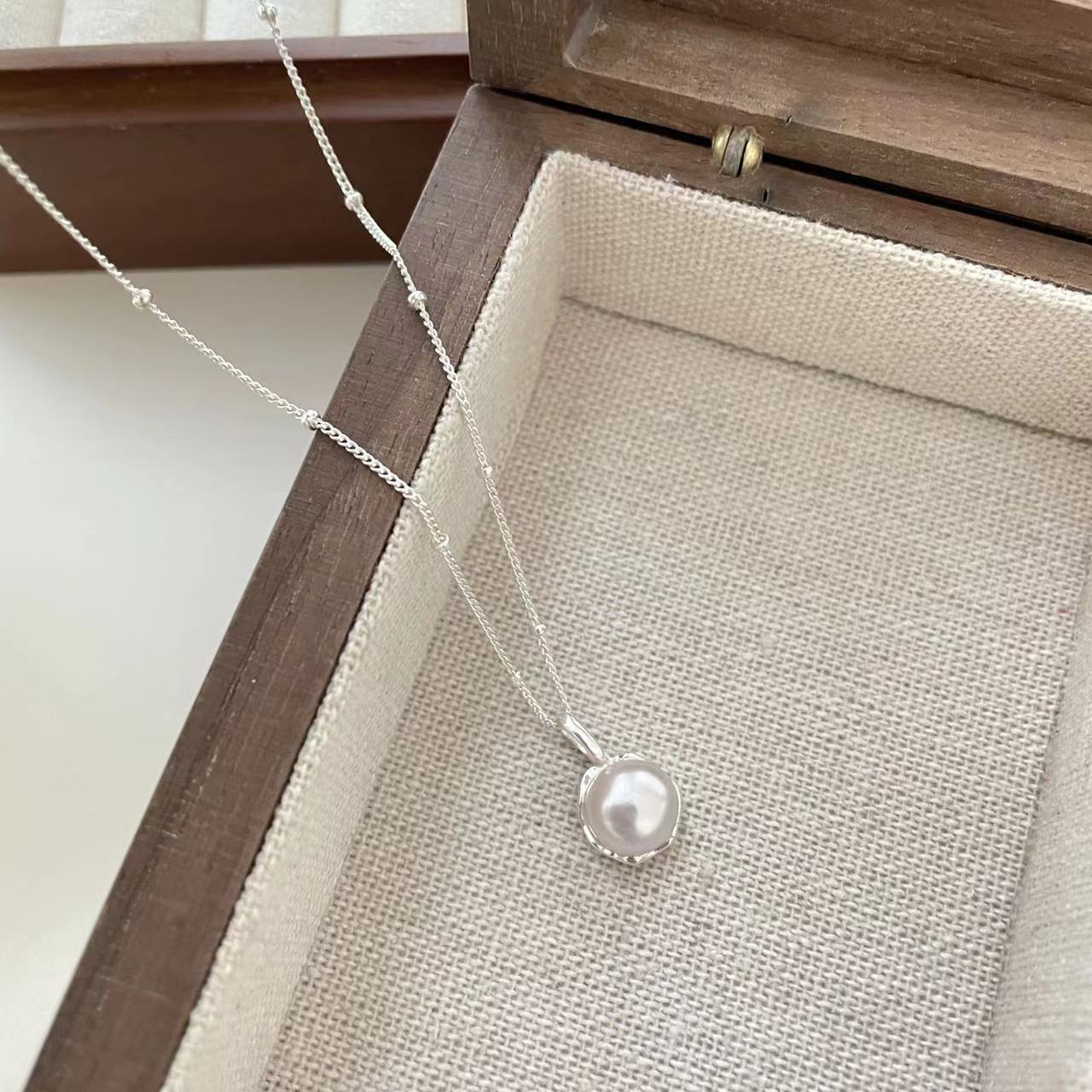 Mode 925 Silber Perle einfache elegante dünne Kette Anhänger Halskette für Frauen Mädchen Schmuck von Joom DACH