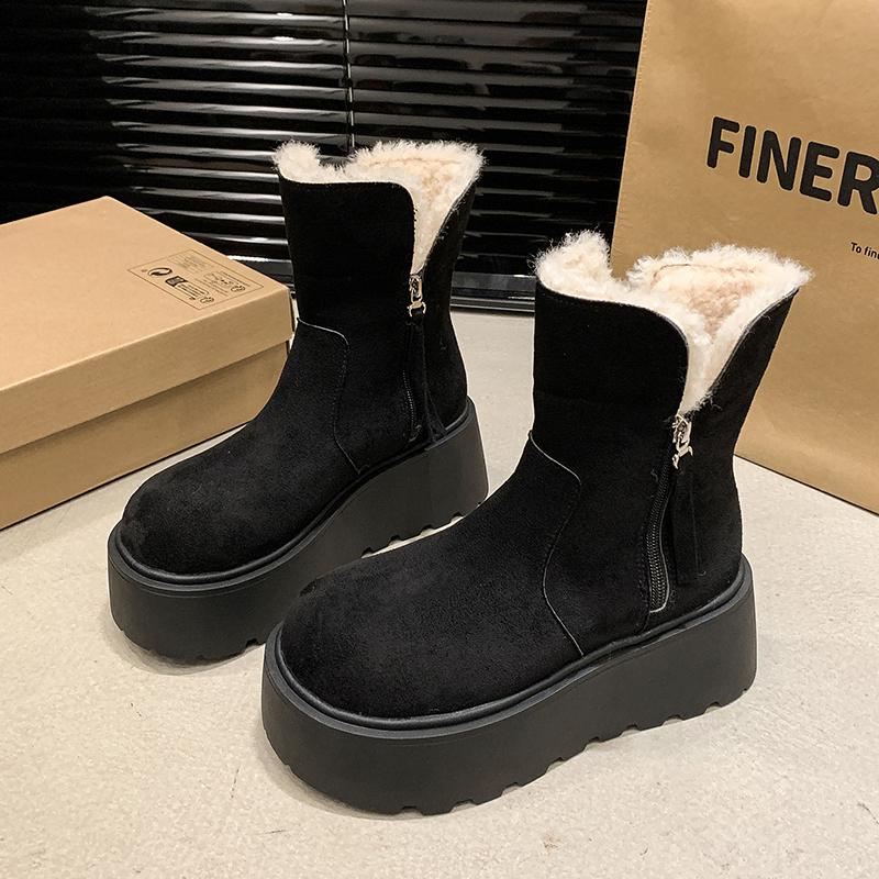 Mode AJGS Verdickte Plüsch Warme Schneestiefel 2024 Neue Mode Winter Damen Stiefel mit Dicken Sohlen Schuhe Damen Pelz Reißverschluss Stiefel 36 schwarz von Joom DACH