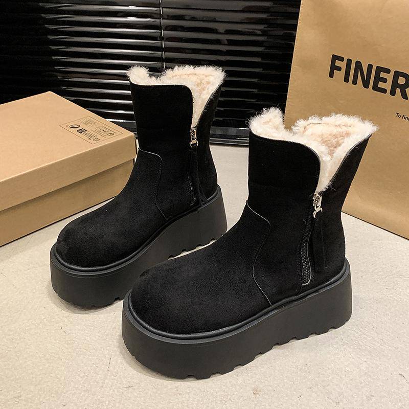 Mode AJGS Verdickte Plüsch Warme Schneestiefel 2024 Neue Mode Winter Damen Stiefel mit Dicken Sohlen Schuhe Damen Pelz Reißverschluss Stiefel 36 schwarz von Joom DACH