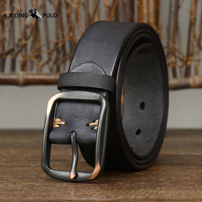 Mode All-Match Echtleder Ledergürtel Herren Dornschließe Schlichter Freizeitgürtel Retro-Gürtel Herrengürtel 120cm schwarz von Joom DACH