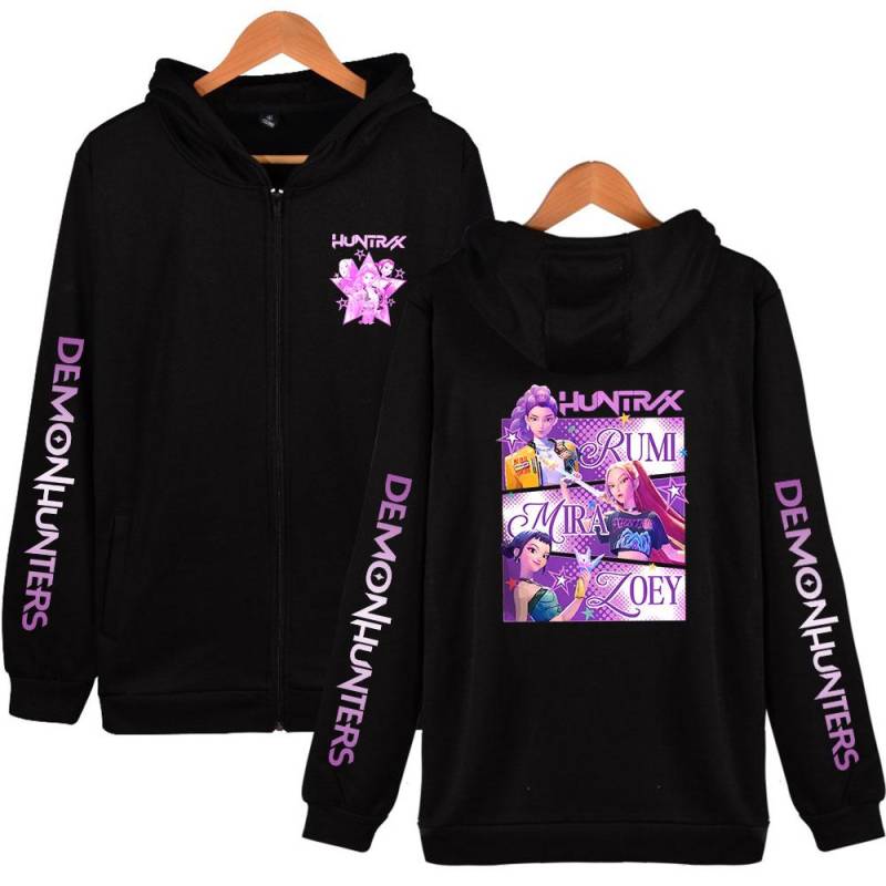 Mode Anime KPop Dämonenjäger Reißverschluss-Hoodies Herren Damen Hip Hop Y2k Zip-Up Sweatshirt Fleece Übergröße Streetwear S schwarz von Joom DACH