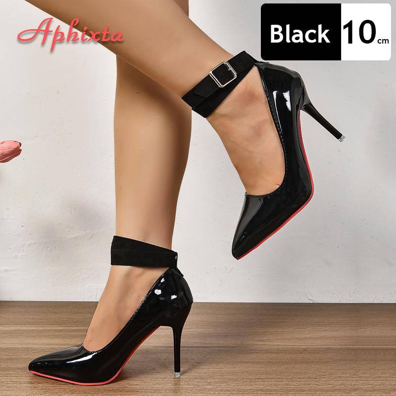 Mode Aphixta Super High Stiletto Heels 12cm/10cm Gürtelschnalle Lackleder Pumps Damenschuhe Spitze Zehenpartie Party Große Größe 48 49 50 35 von Joom DACH