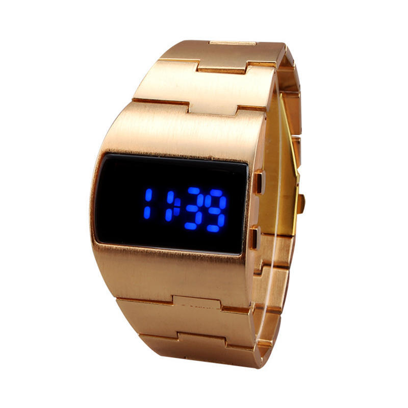 Mode-Armbanduhr für Herren, militärisch, wasserdicht, LED-Uhr, Edelstahl, digitale Uhren gold von Joom DACH