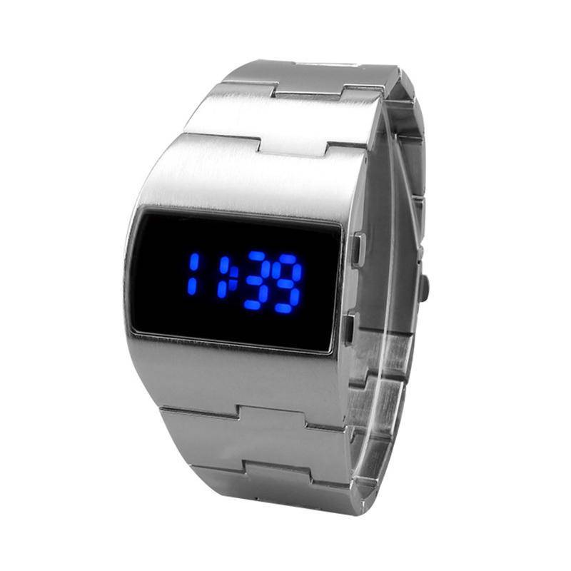 Mode-Armbanduhr für Herren, militärisch, wasserdicht, LED-Uhr, Edelstahl, digitale Uhren silber von Joom DACH