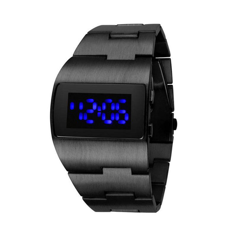 Mode-Armbanduhr für Herren, militärisch, wasserdicht, LED-Uhr, Edelstahl, digitale Uhren schwarz von Joom DACH