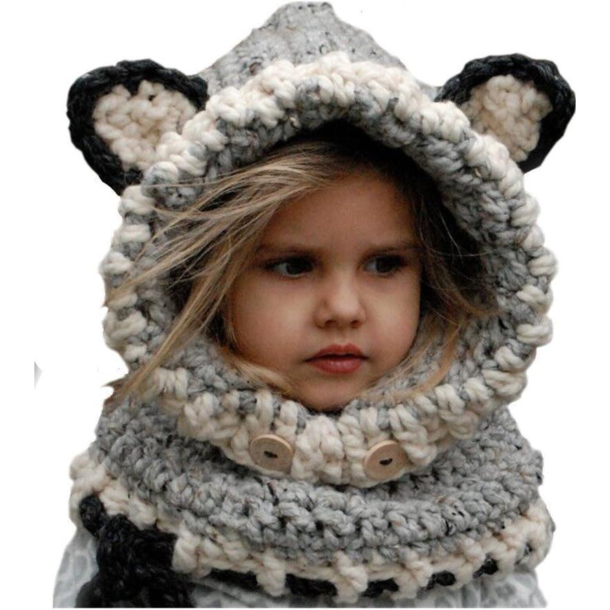 Mode Baby Kinder Junge Mädchen Kapuzenschal Mütze Hut Winter Warm Strickmützen Schal, Niedliche Fuchs Mütze Baby Wintermütze, Kleinkind Wintermütze, Kinder Wintermütze L von Joom DACH