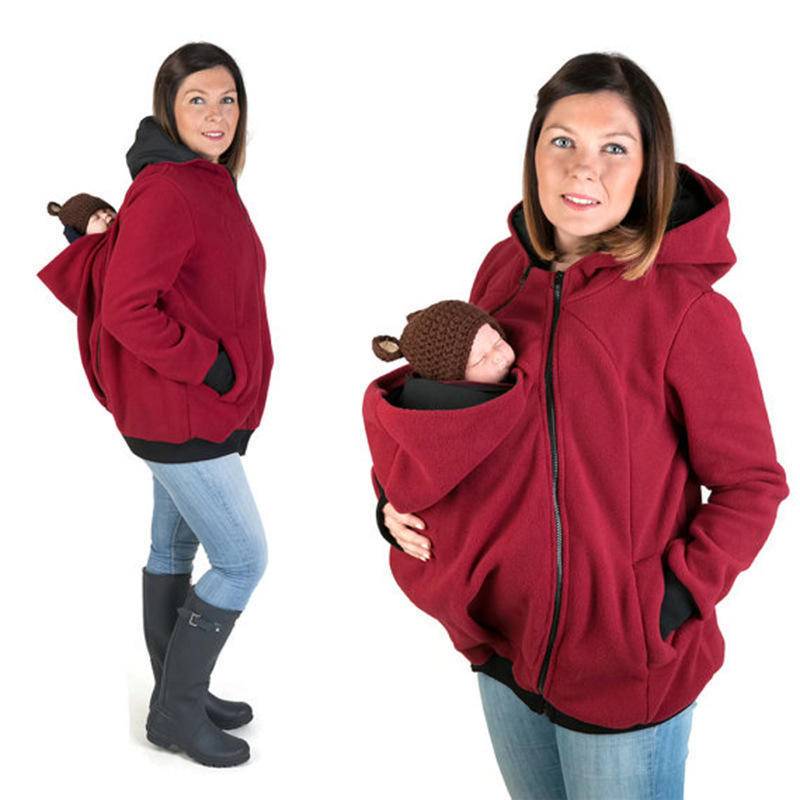 Mode Babytragejacke Känguru Warme Umstandshoodies Damen Oberbekleidung Mantel für Schwangere Umstandsmode 3XL rot von Joom DACH