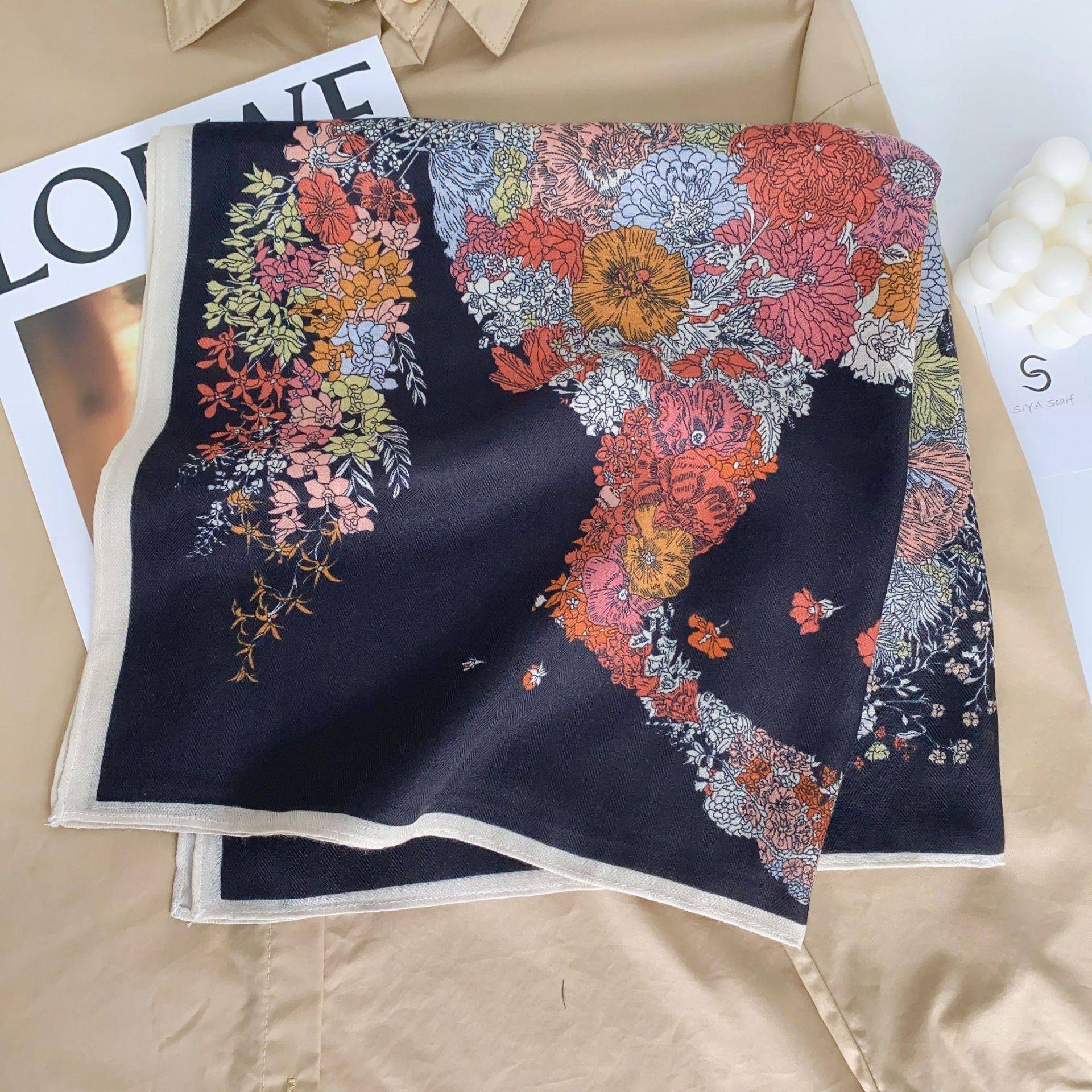 Mode Bandana Baumwolle Halstuch Frauen Luxus Blumendruck Schals Taschentuch Quadratisches Stirnband 68x68cm sienna dunkel von Joom DACH