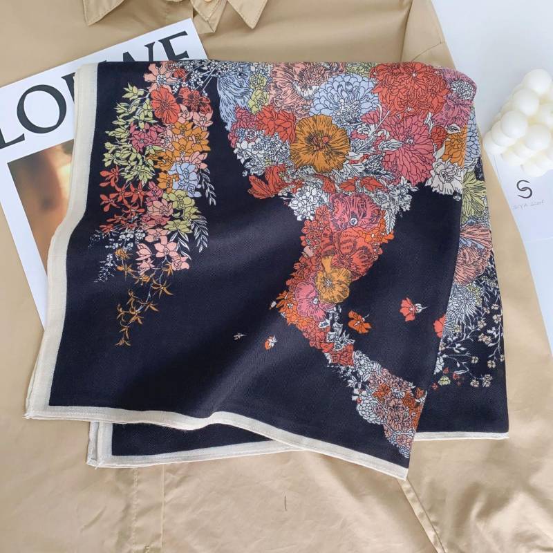 Mode Bandana Baumwolle Halstuch Frauen Luxus Blumendruck Schals Taschentuch Quadratisches Stirnband 68x68cm sienna dunkel von Joom DACH