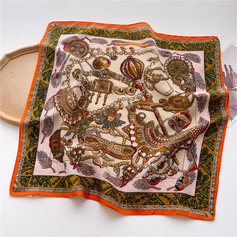 Mode Bandana Baumwolle Halstuch Frauen Luxus Blumendruck Schals Taschentuch Quadratisches Stirnband 68x68cm dunkel orange von Joom DACH