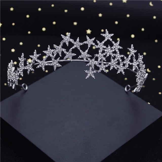 Mode Barock Metall Sterne Strass Krone Tiaras für Braut Kopfschmuck Königin Prom Braut Diadem Hochzeit Haar Schmuck Mädchen von Joom DACH