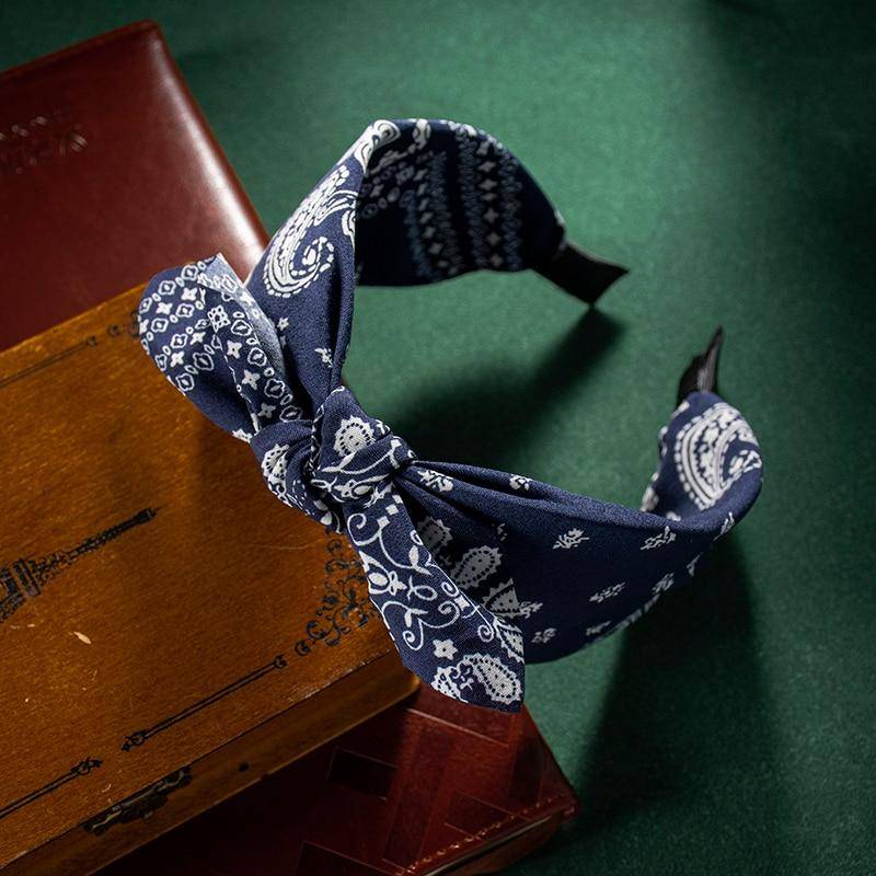 Mode Baumwolle Cashew Blumen Druck Weiche Breite Hairhoop Haar Zubehör für Frauen Casual Bogen Kreuz Ethnische Stirnband navy blau von Joom DACH