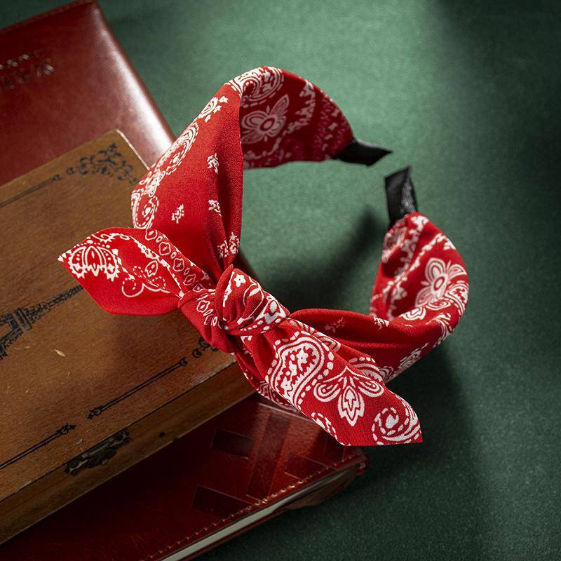 Mode Baumwolle Cashew Blumen Druck Weiche Breite Hairhoop Haar Zubehör für Frauen Casual Bogen Kreuz Ethnische Stirnband rot von Joom DACH