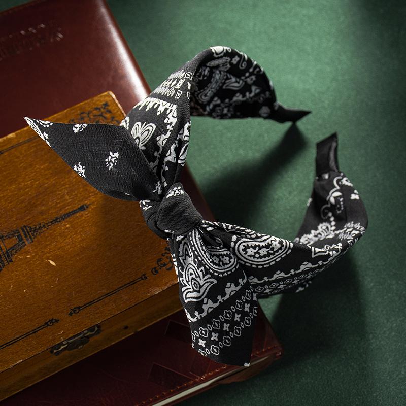 Mode Baumwolle Cashew Blumen Druck Weiche Breite Hairhoop Haar Zubehör für Frauen Casual Bogen Kreuz Ethnische Stirnband schwarz von Joom DACH