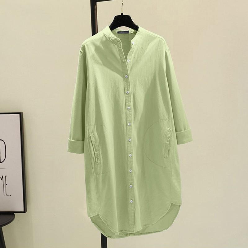 Mode Baumwolle Frauen Langarm Blusen Frühling und Herbst Kleidung Neue Koreanische Stil Lose Plus Größe Lange Shirts Frauen Tops Solide Einfache bluse 26029 5XL grün von Joom DACH