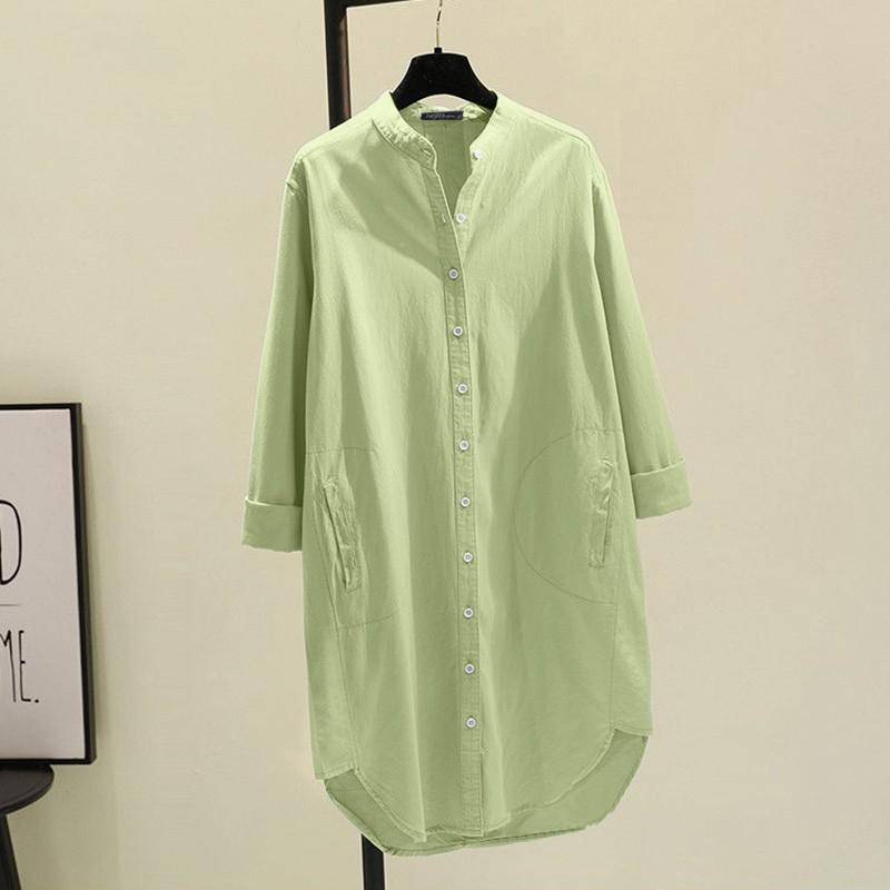 Mode Baumwolle Frauen Langarm Blusen Frühling und Herbst Kleidung Neue Koreanische Stil Lose Plus Größe Lange Shirts Frauen Tops Solide Einfache bluse 26029 5XL grün von Joom DACH