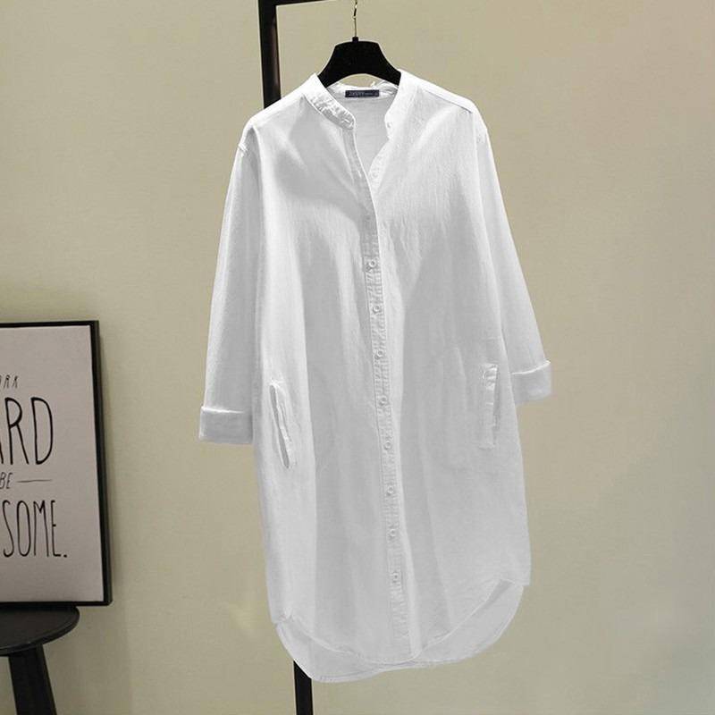 Mode Baumwolle Frauen Langarm Blusen Frühling und Herbst Kleidung Neue Koreanische Stil Lose Plus Größe Lange Shirts Frauen Tops Solide Einfache bluse 26029 L weiß von Joom DACH