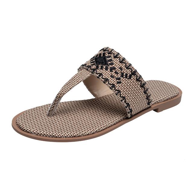 Mode Bestickte Damen Pantoletten Outdoor Strand Damen Flip Flops Atmungsaktiver Hanf Ethnischer Stil Damen Sommer Hausschuhe Schuhe 42 schwarz von Joom DACH