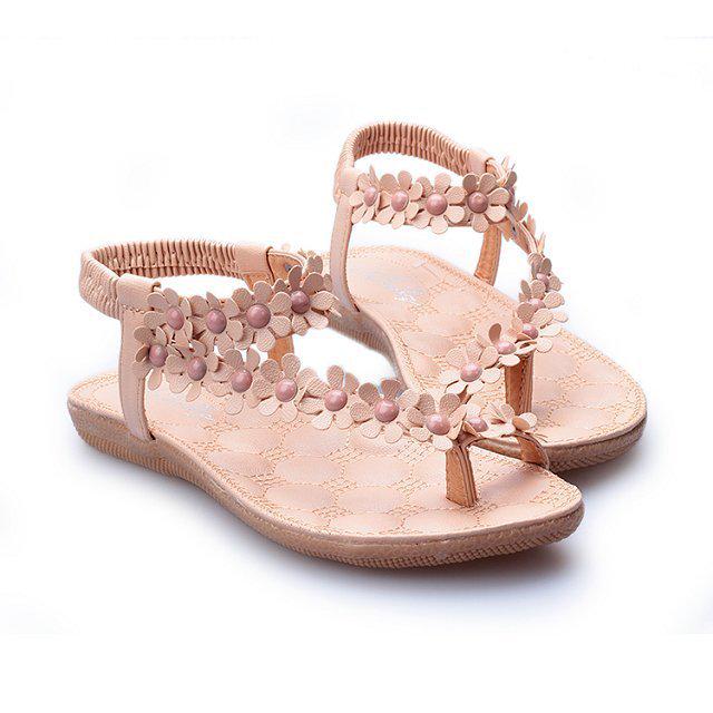 Mode Böhmische Damen Schuhe Sommer Blume Flache Luxus Sandalen 41 beige von Joom DACH