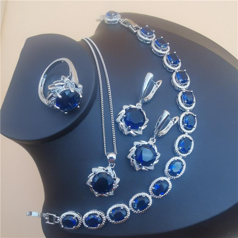 Mode Braut Kostüm Schmuck Set Damen Accessoires Ohrringe Halskette Armband Ring Set 10 von Joom DACH