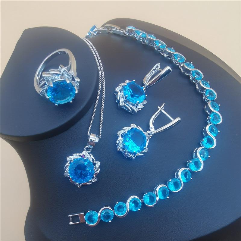 Mode Braut Kostüm Schmuck Set Damen Accessoires Ohrringe Halskette Armband Ring Set 7 von Joom DACH